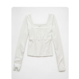 White Long Sleeve Square Neck Top